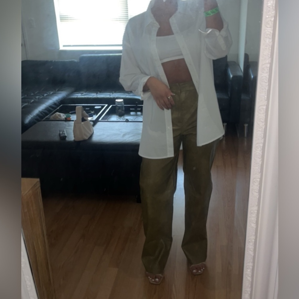 PrettyLittleThing Olive Faux Leather Trousers - Picture 12 of 12